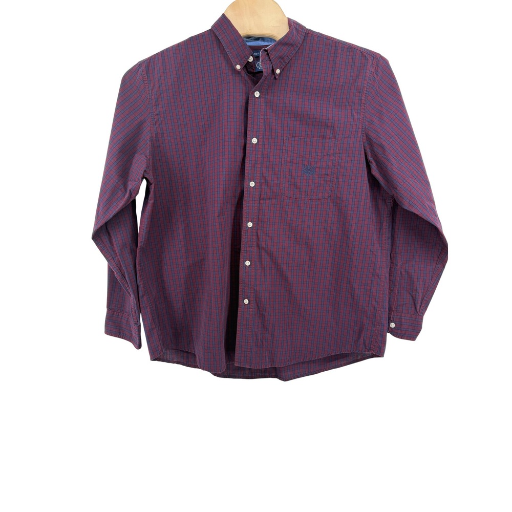 Chaps Easy Care Button Down Shirt XXL Cotton Blend Burgundy Plaid Classic Core